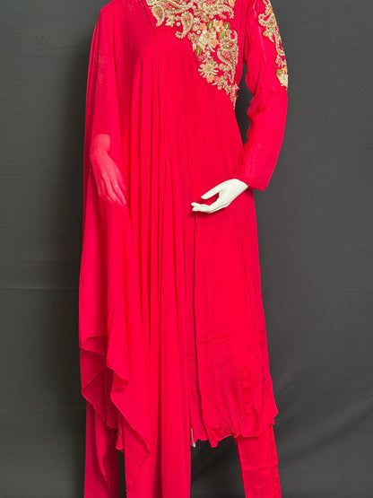 Crimson Royale – Pure Chinnon Georgette Handcrafted Ensemble