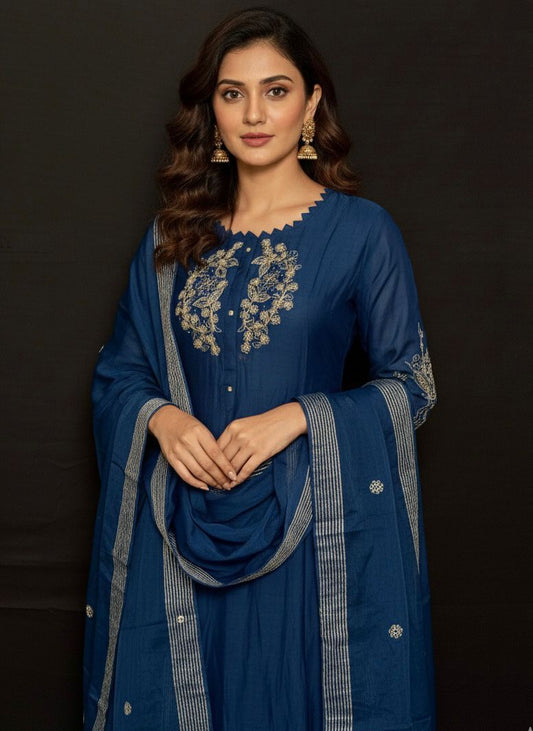 Sapphire Elegance – Pure Mul Chanderi Handcrafted Ensemble