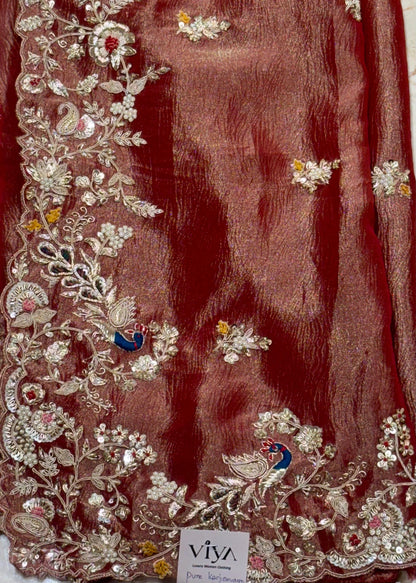 PURE CRUSH TISSUE KANJIVARAM SAREE WITH HAND ZARDOZI WORK