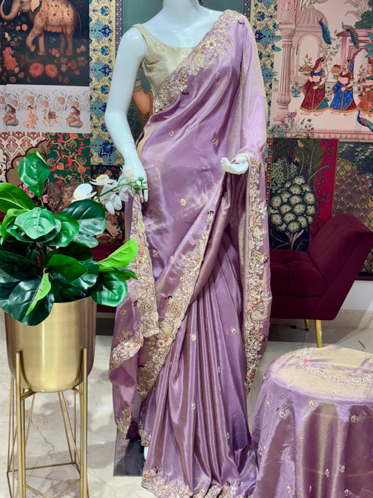 PURE KANJIVARAM TISSUE PATTU SAREE WITH HAND ZARDOSI WORK