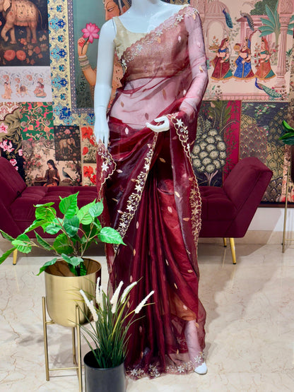 PURE BANARASI TISSUE SILK SAREE WITH KADWA WEEVINS AND HANDWORK