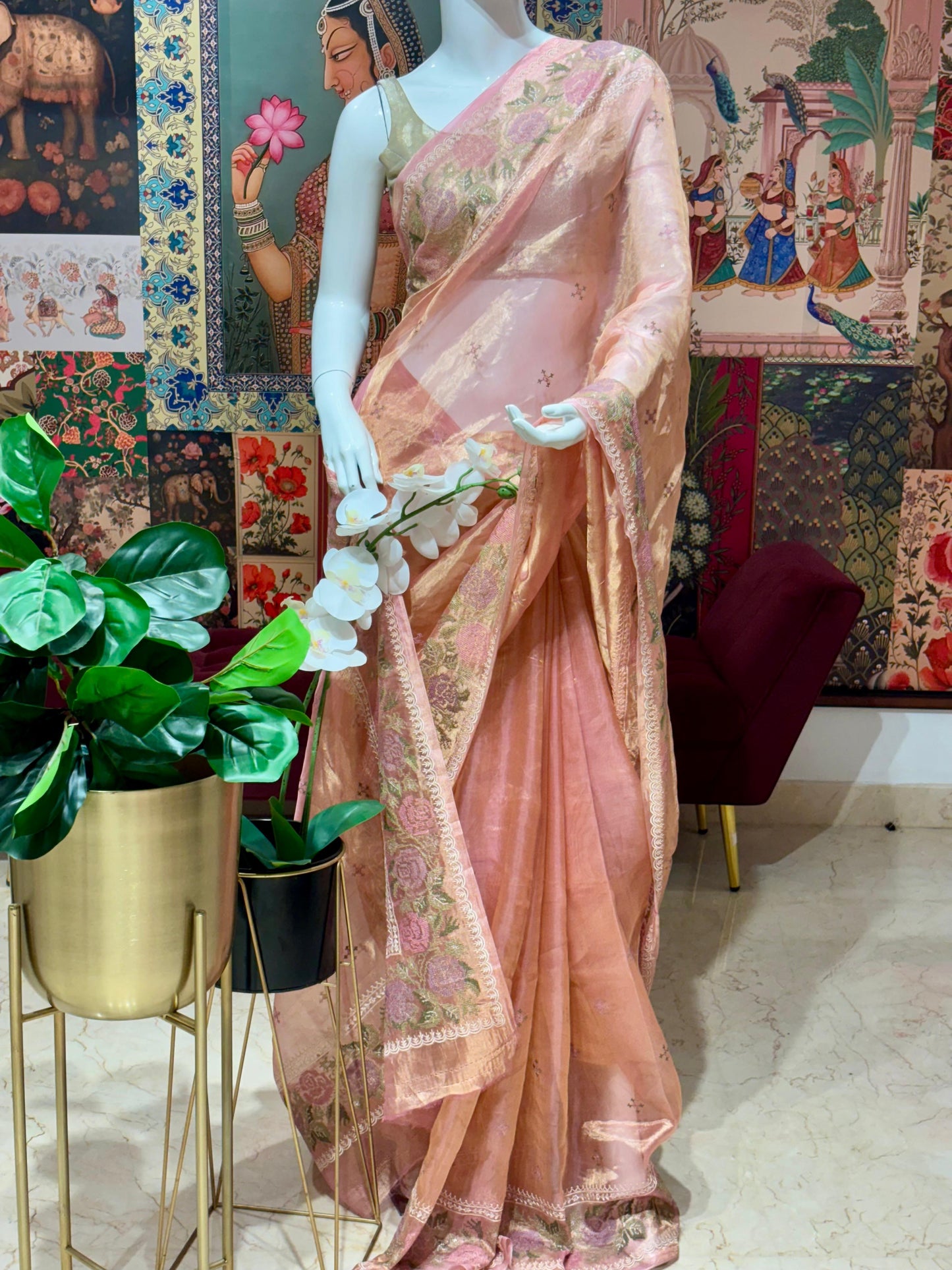 PURE TISSUE SILK SAREE WITH CLUCH WORK