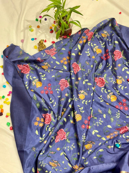 PURE TISSUE KORA SAREE WITH PETTIT POINT WORK