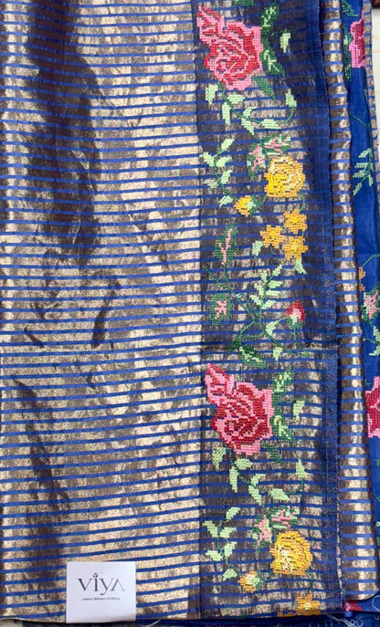 PURE TISSUE KORA SAREE WITH PETTIT POINT WORK