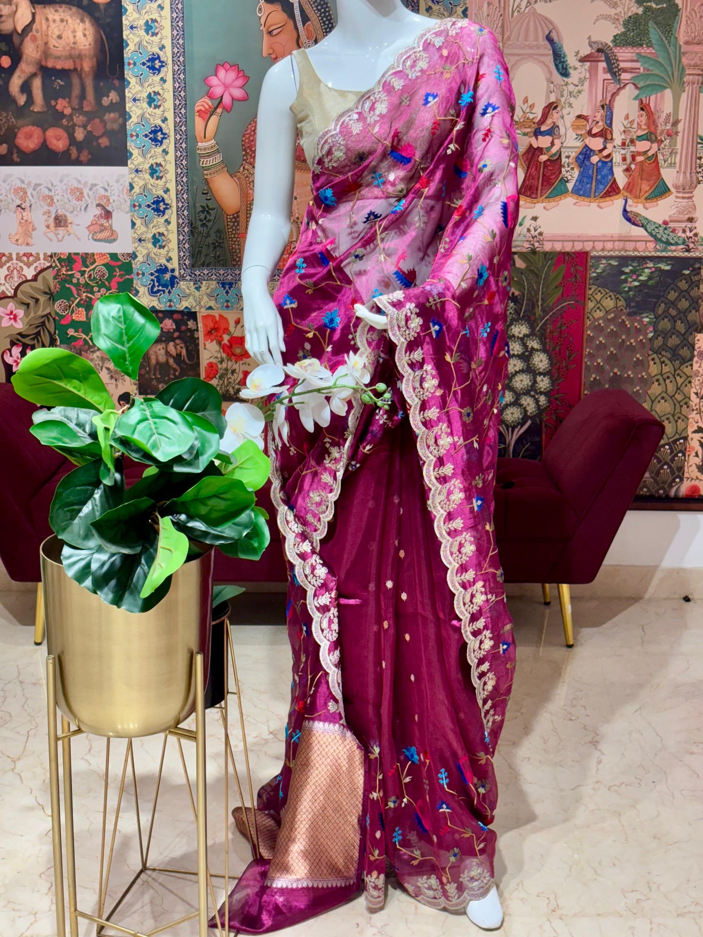 PURE TISSUE SILK WITH KADWA WEAVING PETIT POINT WORK