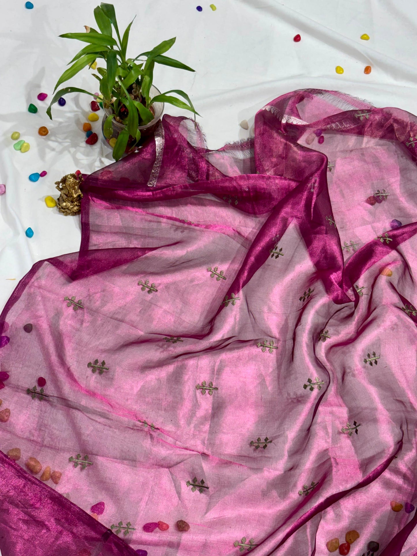 PURE TISSUE SILK WITH KADWA WEAVING PETIT POINT WORK