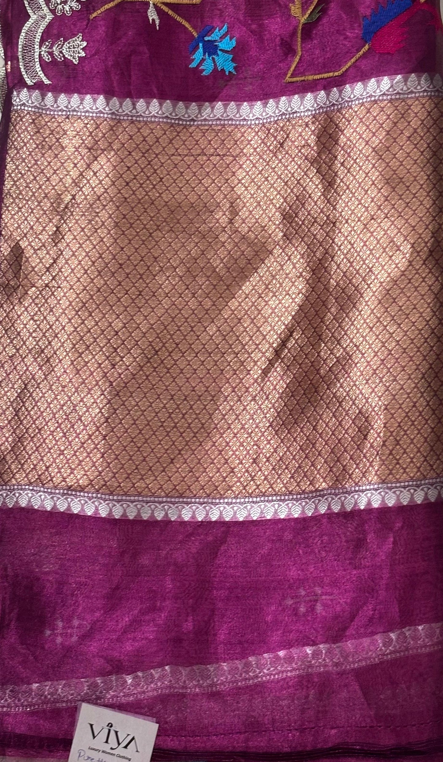 PURE TISSUE SILK WITH KADWA WEAVING PETIT POINT WORK