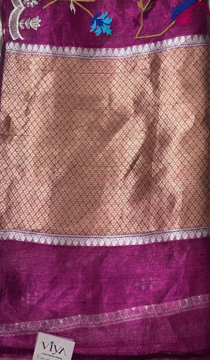 PURE TISSUE SILK WITH KADWA WEAVING PETIT POINT WORK