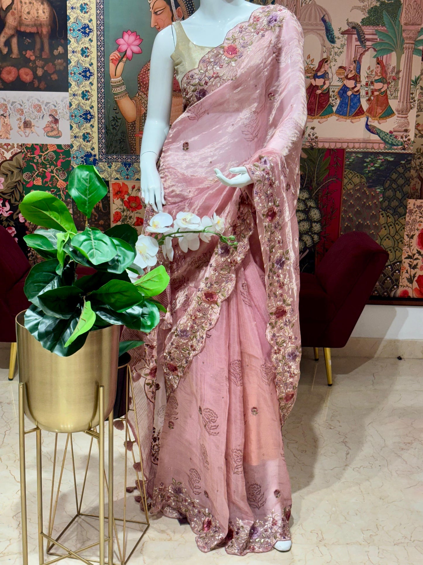 PURE TISSUE SILK SAREE WITH EMBROIDERY