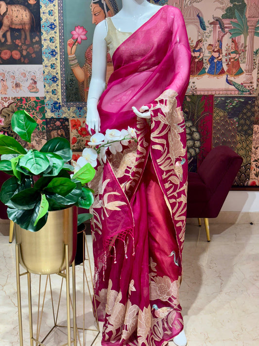 PURE KORA SILK WITH TISSUE PATTU APPLIQUE