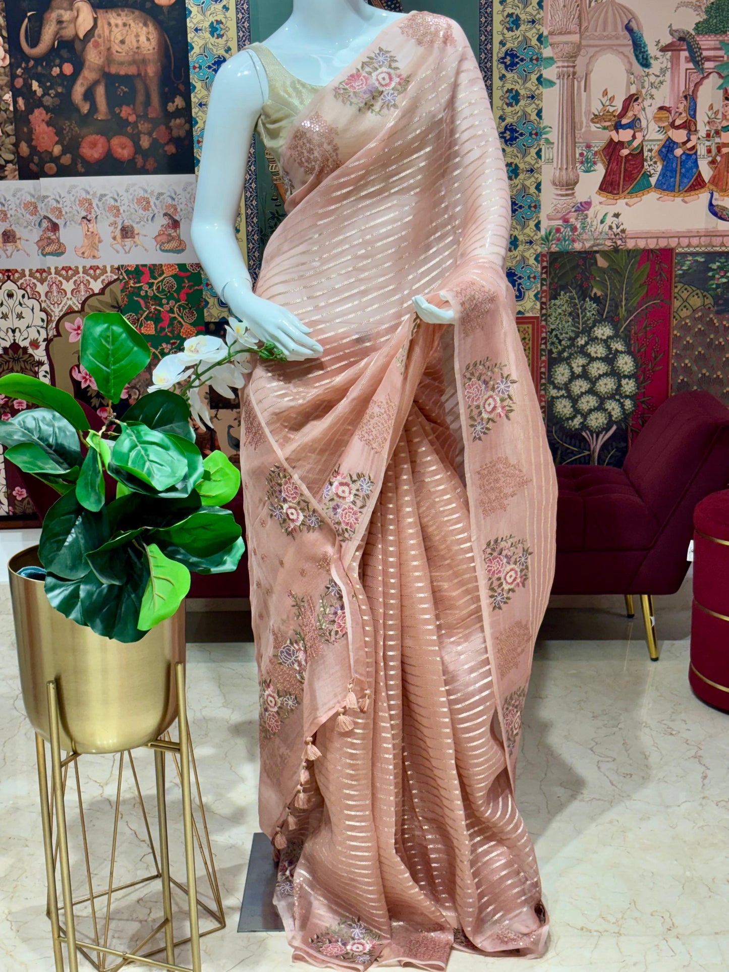 PURE KORA SILK WITH EMBROIDARY AND SEQUENCE