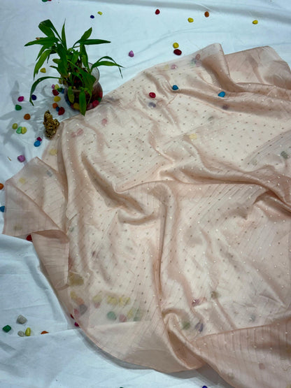 PURE KORA SILK WITH EMBROIDARY AND SEQUENCE