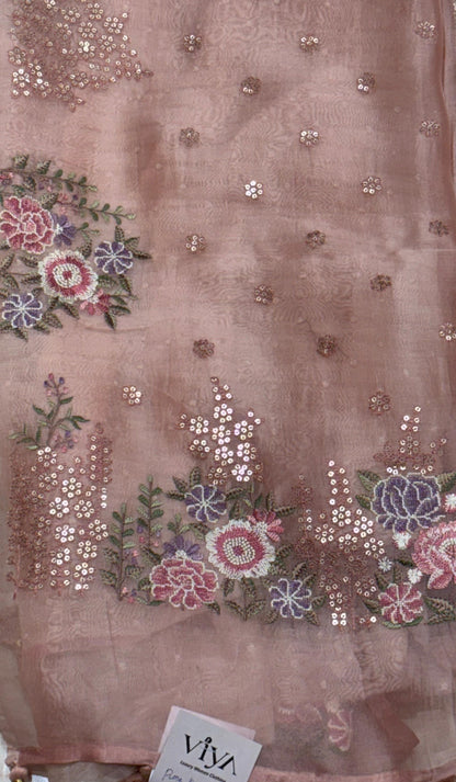 PURE KORA SILK WITH EMBROIDARY AND SEQUENCE