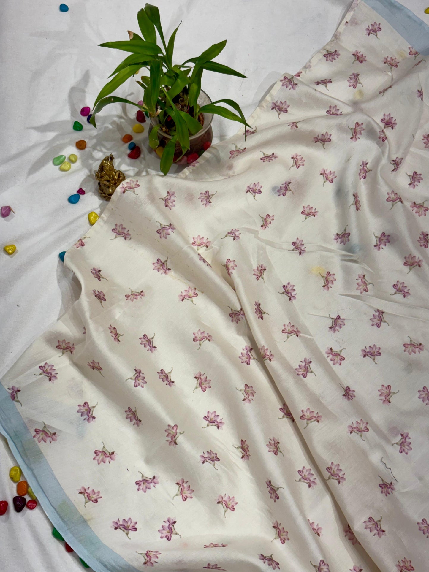 PURE ORGANZA WITH DIGITAL PRINT AND PETIT POINT WORK HALF AND HALF