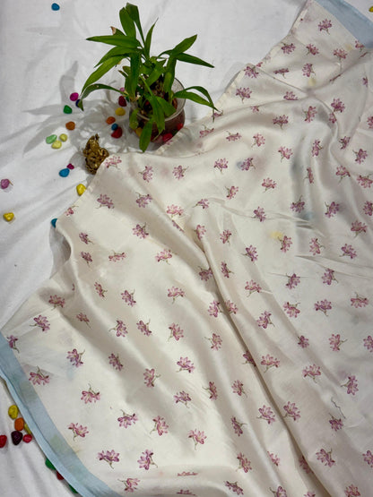 PURE ORGANZA WITH DIGITAL PRINT AND PETIT POINT WORK HALF AND HALF