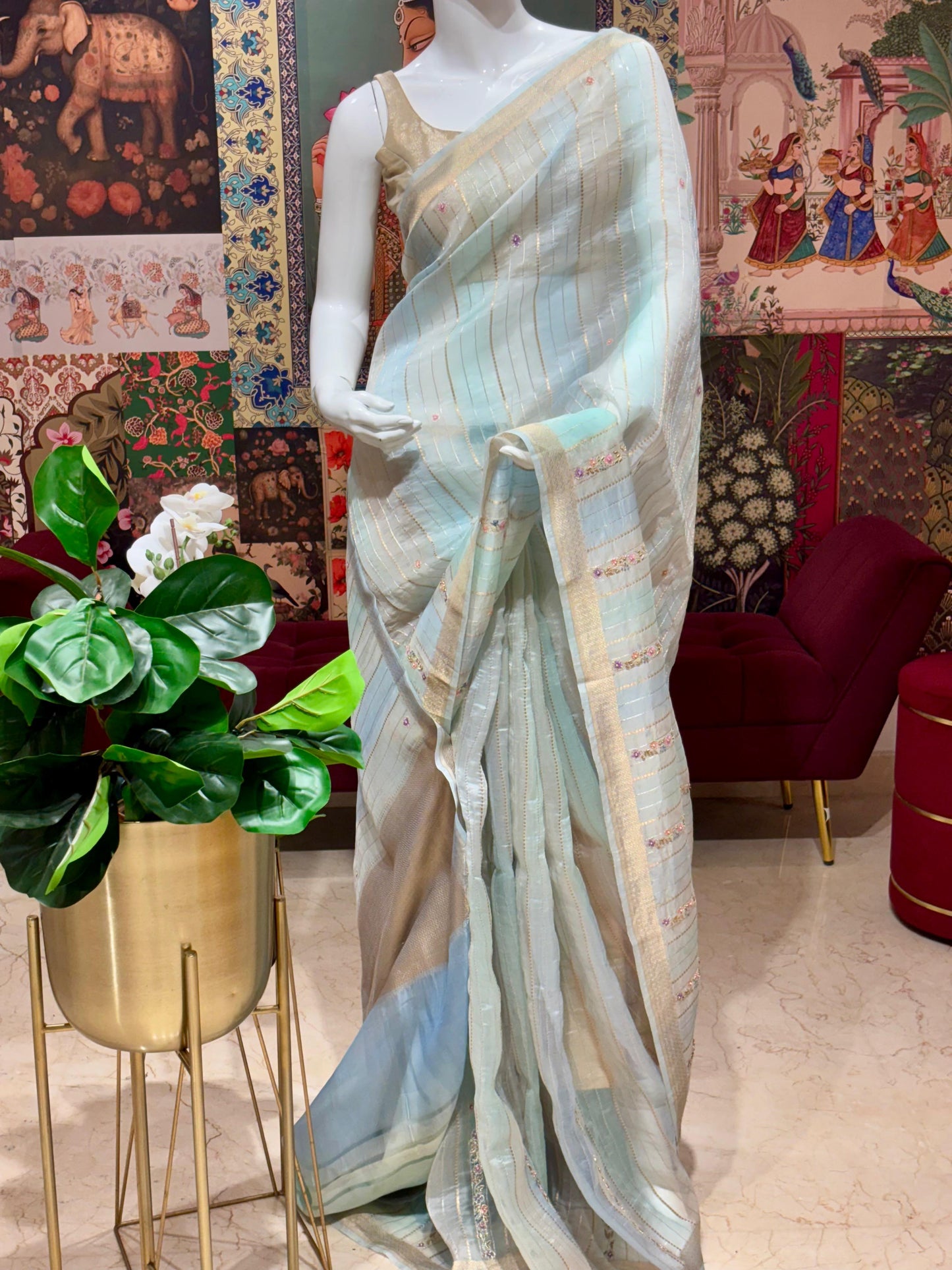 PURE KORA SILK SAREE WITH HAND WORK