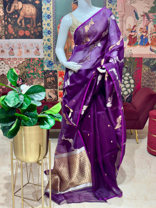 PURE KORA SILK WITH KADWA WEAVING HALF AND HALF