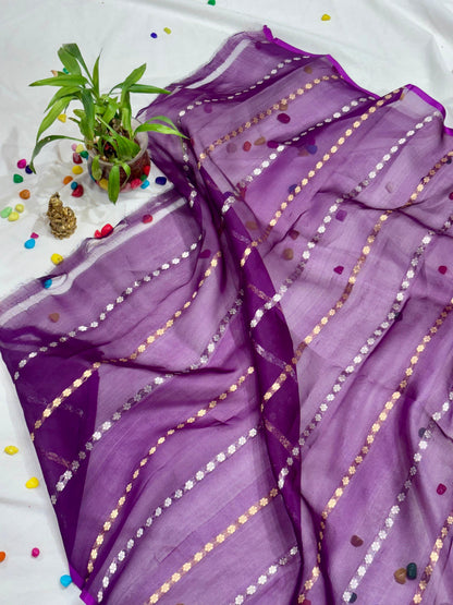 PURE KORA SILK WITH KADWA WEAVING HALF AND HALF