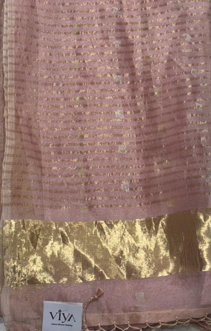PURE KORA SILK WITH TISSUE STRIPES CLUTCH WORK HALF AND HALF