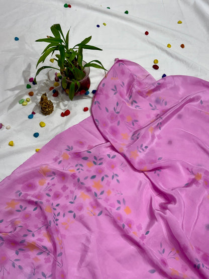 PURE ORGANZA WITH APPLIQUE WORK AND EMBROIDERY WORK WITH CRAPE BLOUSE.