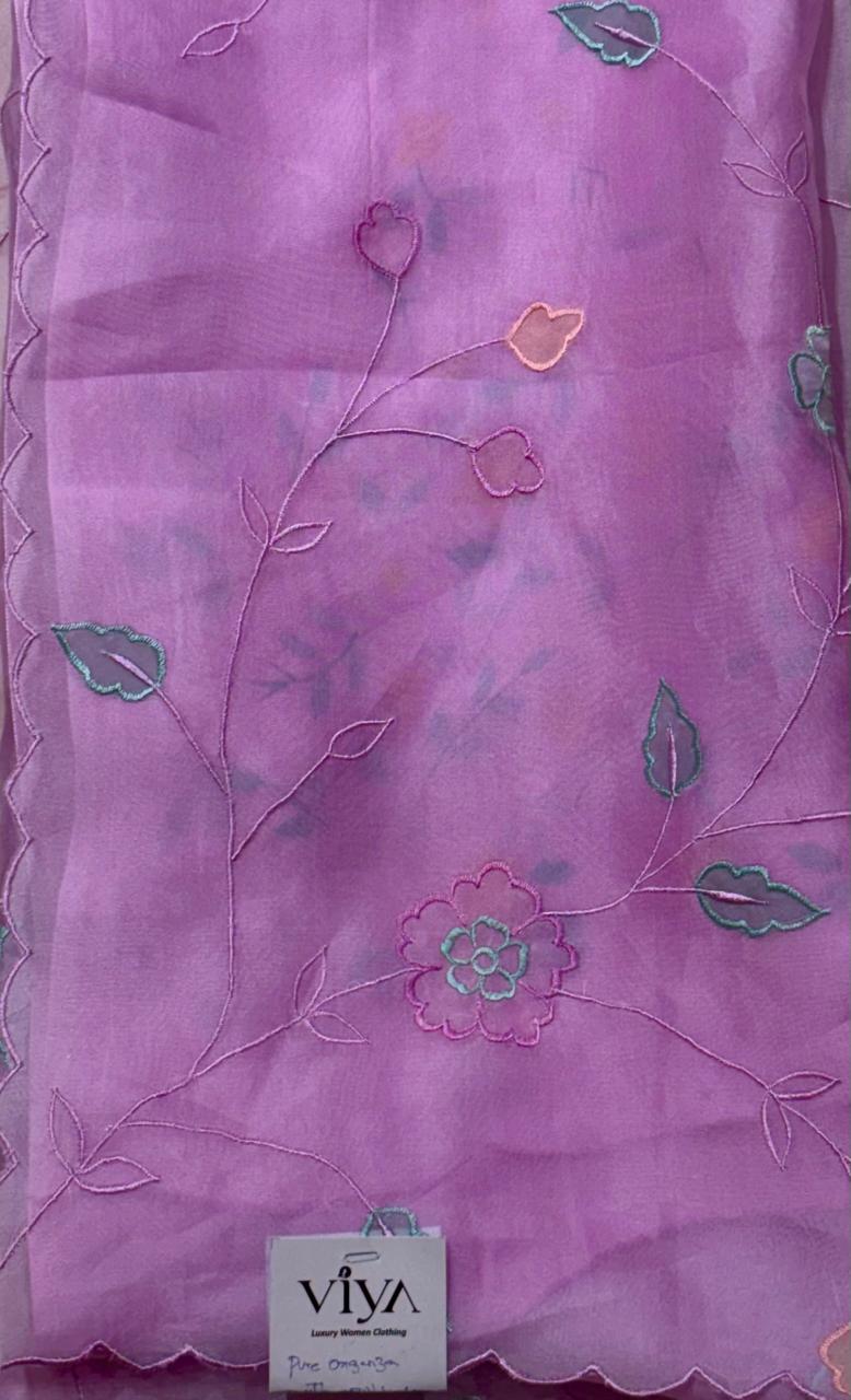 PURE ORGANZA WITH APPLIQUE WORK AND EMBROIDERY WORK WITH CRAPE BLOUSE.