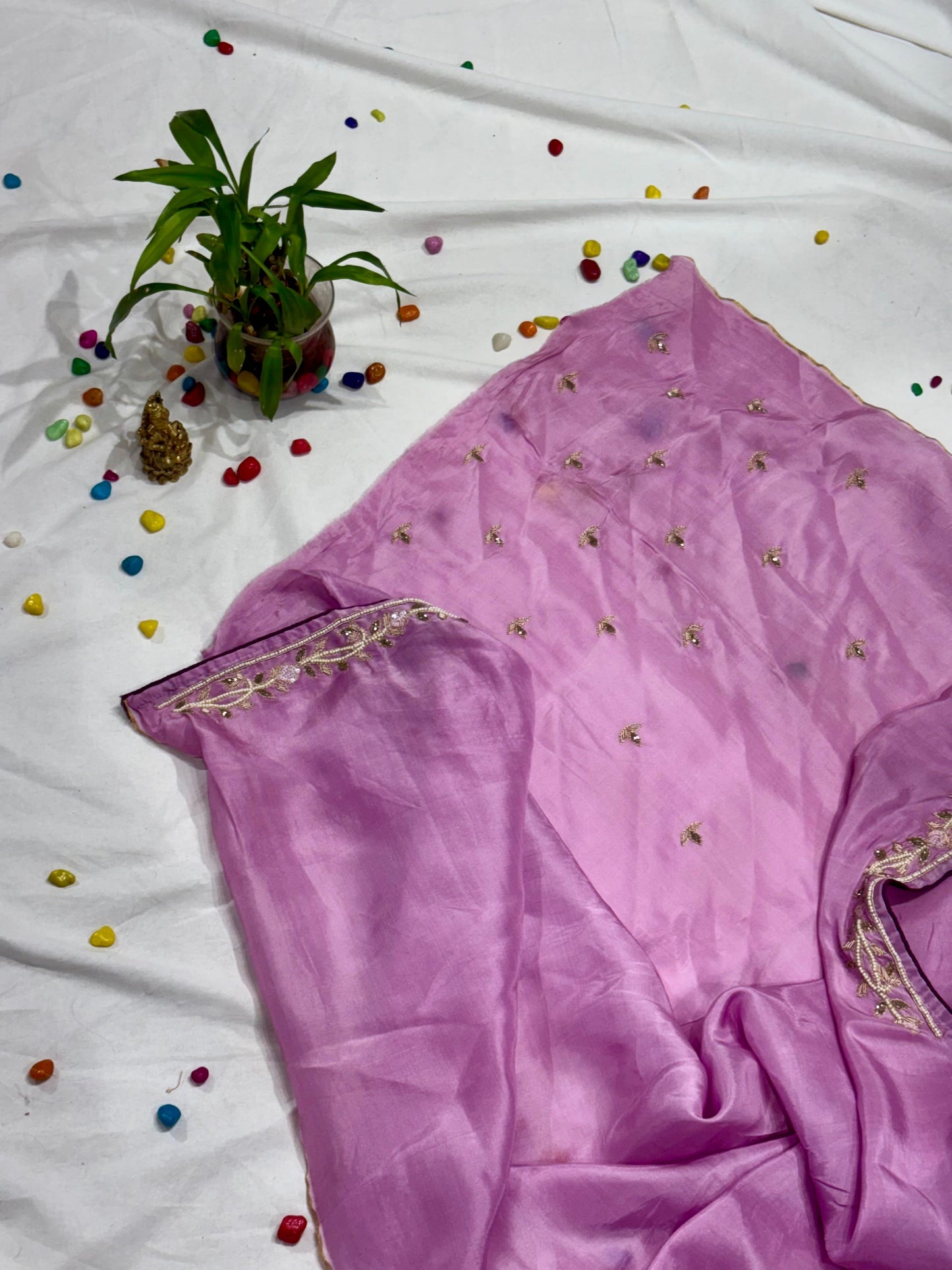 PURE SILK SAREE WITH HANDWORK WITH CONTRAST BLOUSE