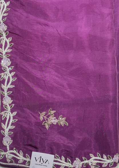 PURE SILK SAREE WITH HANDWORK WITH CONTRAST BLOUSE