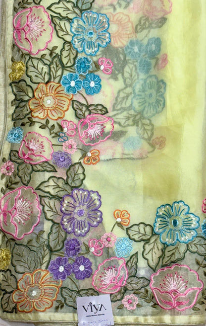 ORGANZA SAREE WITH MULTI THREAD EMBROIDERY
