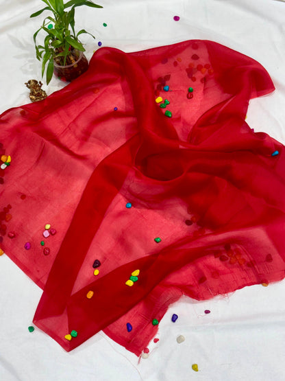 PURE KORA SILK SAREE WITH TISSUE SILK APPLIQUE