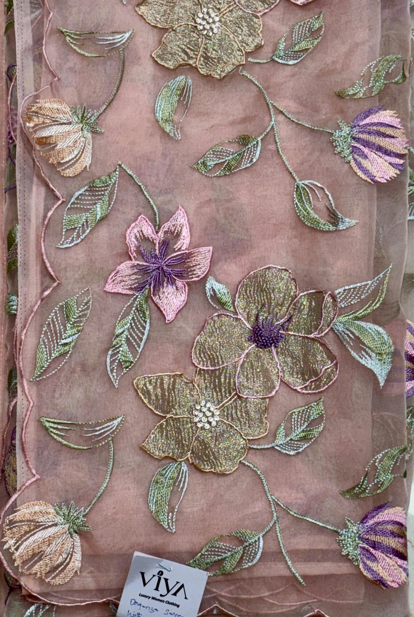 PURE ORGANZA SAREE WITH ALL OVER APPLIQUE AND EMBROIDERY