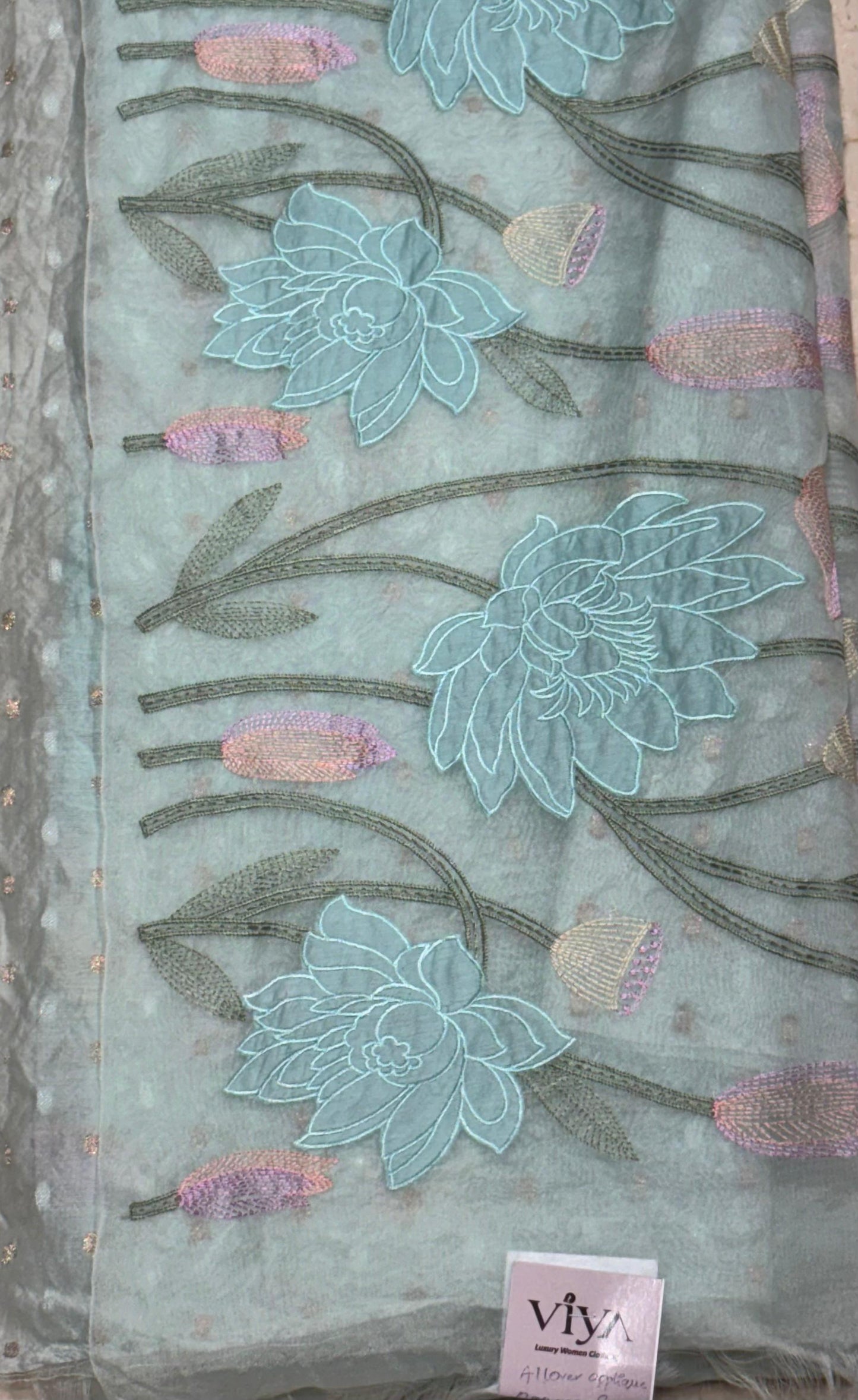 ORGANZA SAREE WITH ALL OVER APPLIQUE WORK