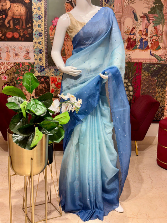 KOTA SILK WITH MIRROR SEQUENCE WITH KALAMKARI BLOUSE