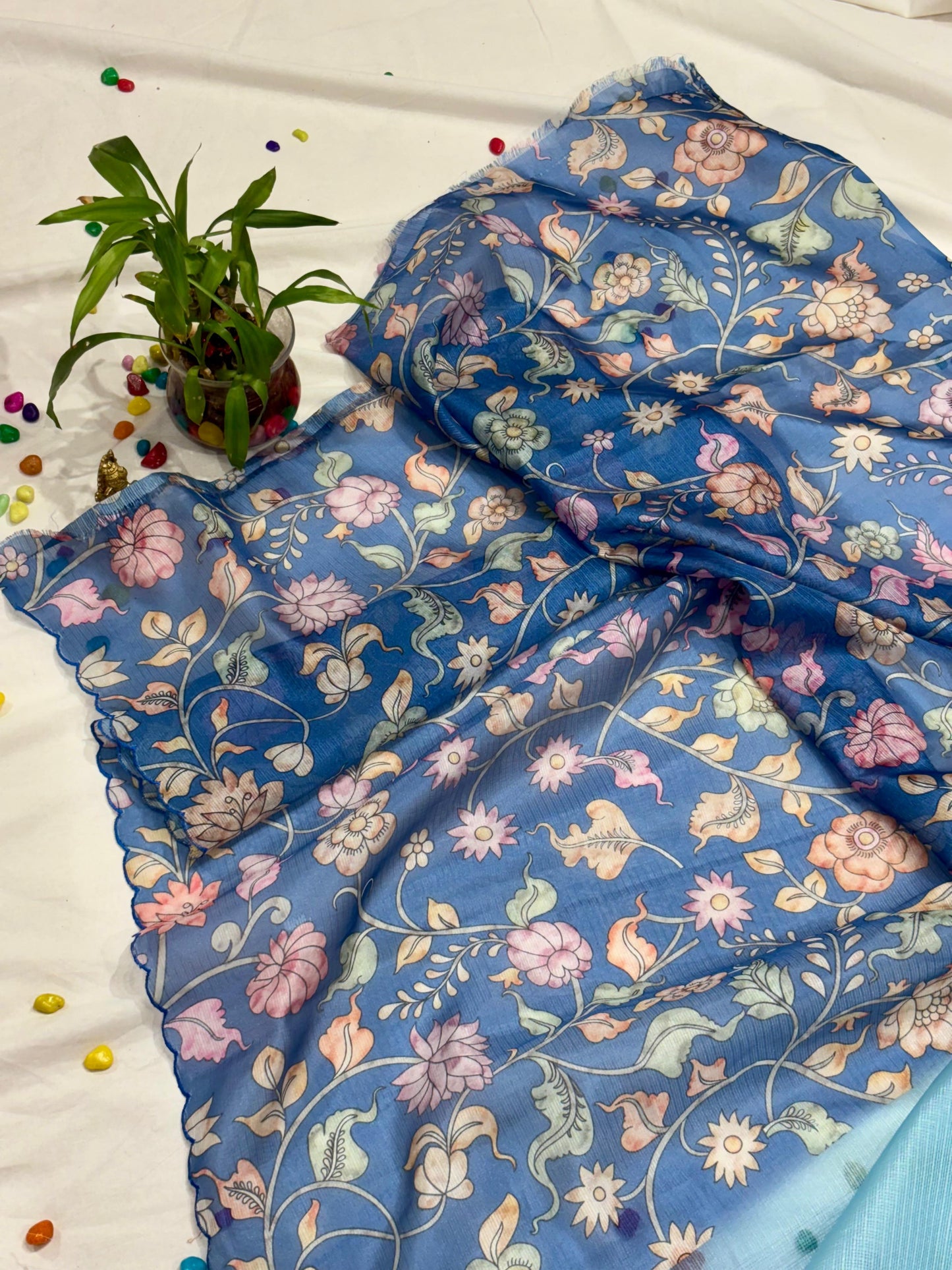 KOTA SILK WITH MIRROR SEQUENCE WITH KALAMKARI BLOUSE