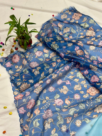 KOTA SILK WITH MIRROR SEQUENCE WITH KALAMKARI BLOUSE