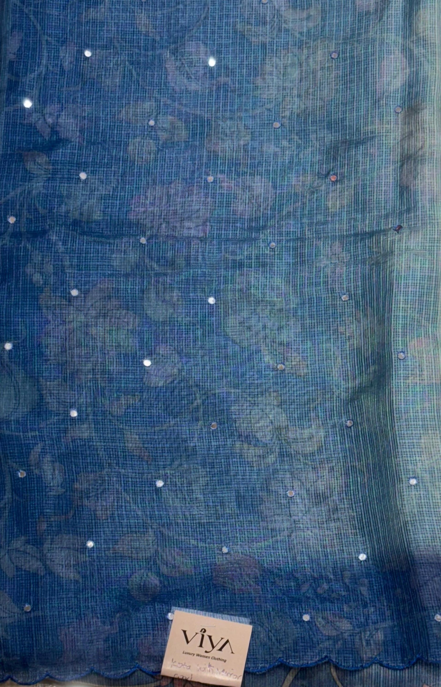 KOTA SILK WITH MIRROR SEQUENCE WITH KALAMKARI BLOUSE