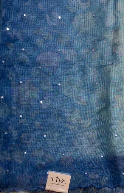 KOTA SILK WITH MIRROR SEQUENCE WITH KALAMKARI BLOUSE