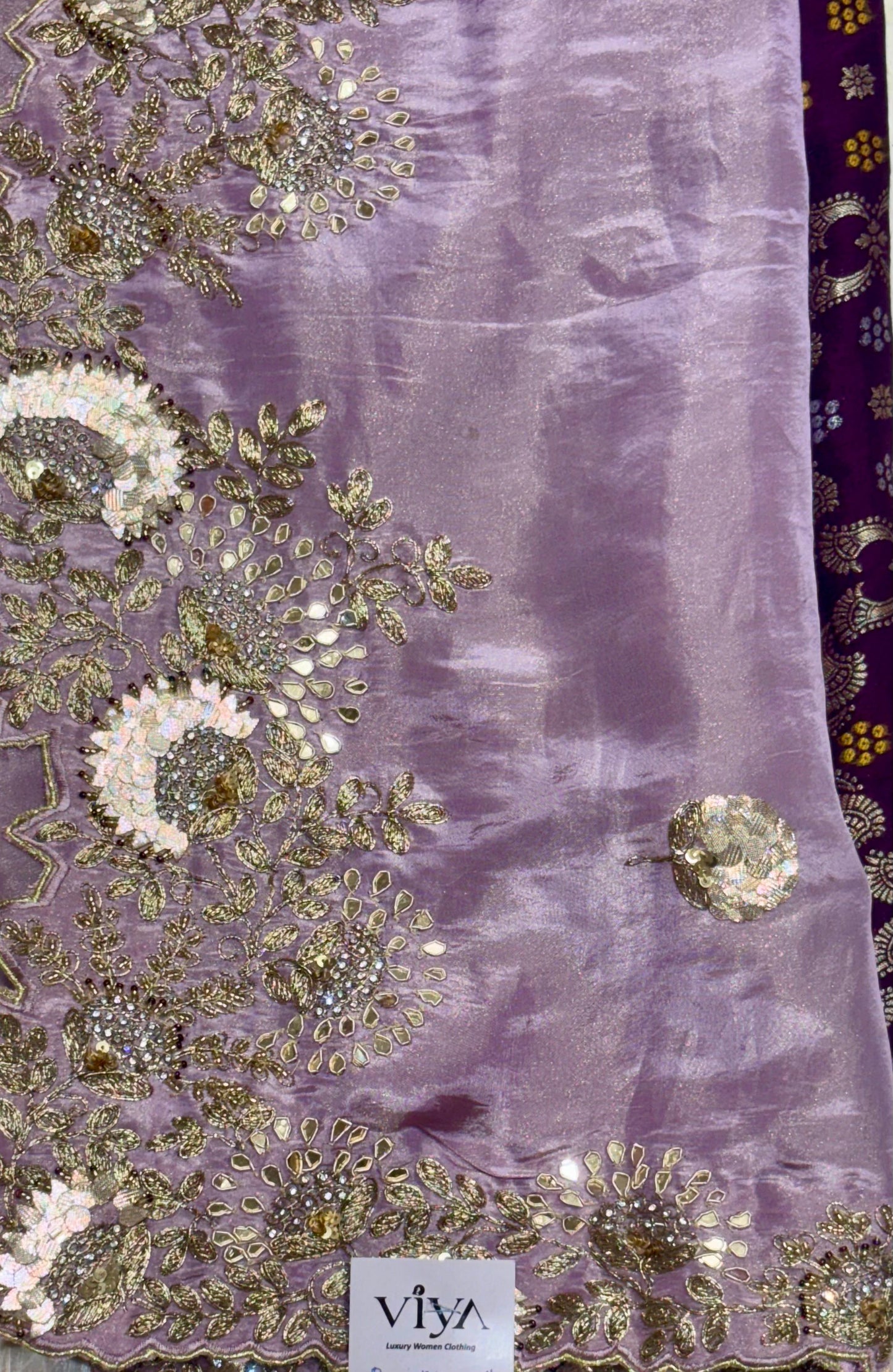 TISSUE SILK SAREE WITH GOTAPATTI SEQUENCE STONES HIGHLIGHTING HALF AND HALF