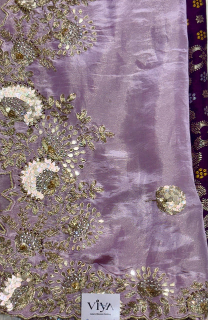 TISSUE SILK SAREE WITH GOTAPATTI SEQUENCE STONES HIGHLIGHTING HALF AND HALF