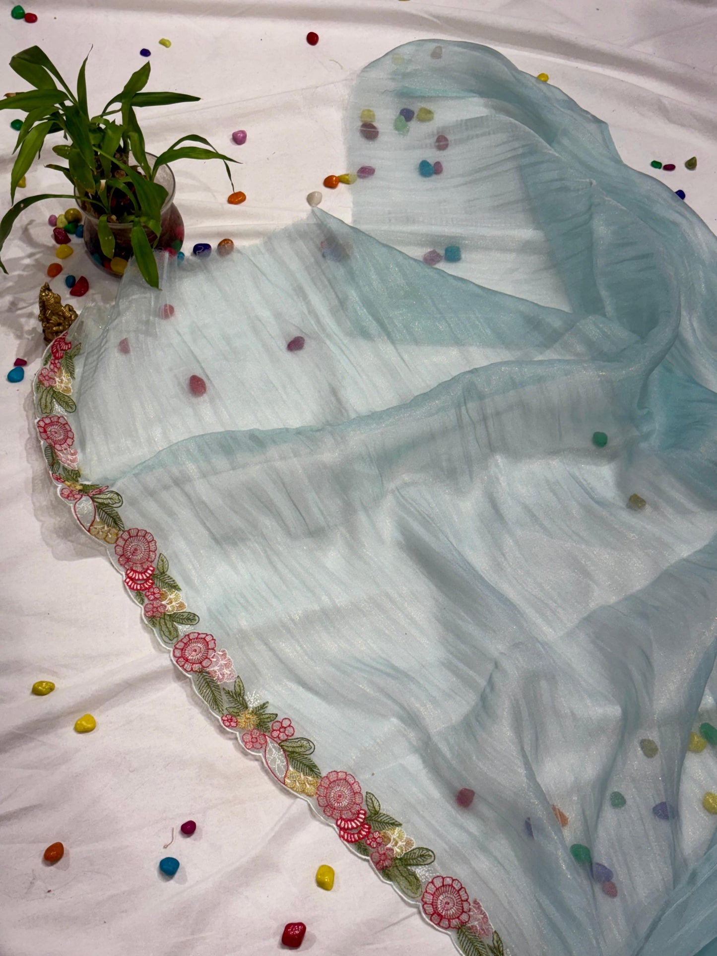 CRUSHED TISSUE WITH  EMBROIDERY