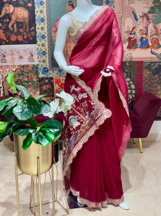 TISSUE GEORGETTE WITH PITTA WORK AND EMBROIDARY WORK