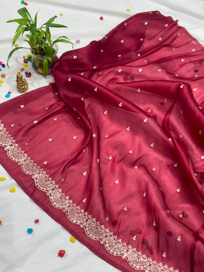 TISSUE GEORGETTE WITH PITTA WORK AND EMBROIDARY WORK