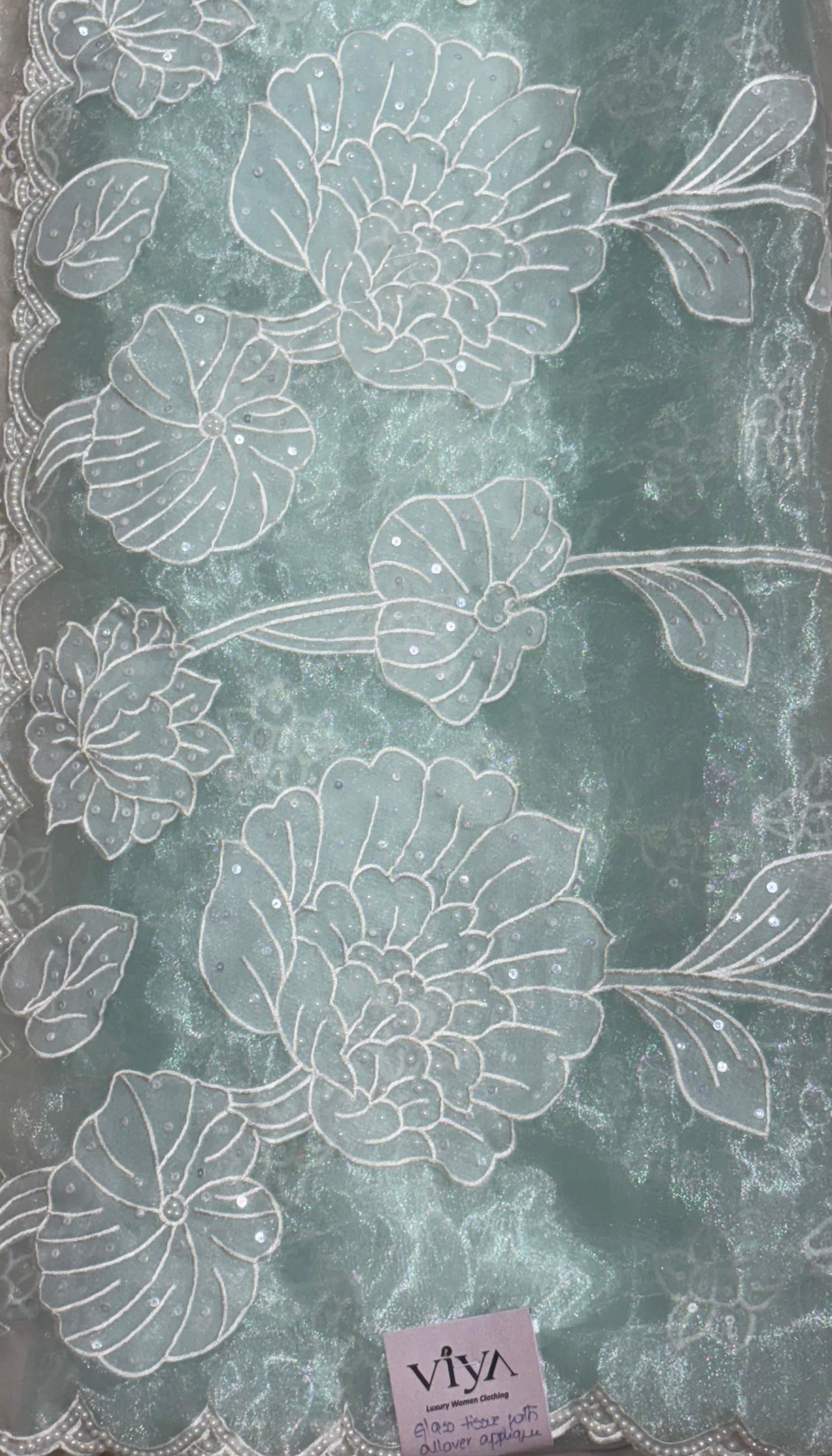 GLASS TISSUE WITH ALL OVER APPLIQUE