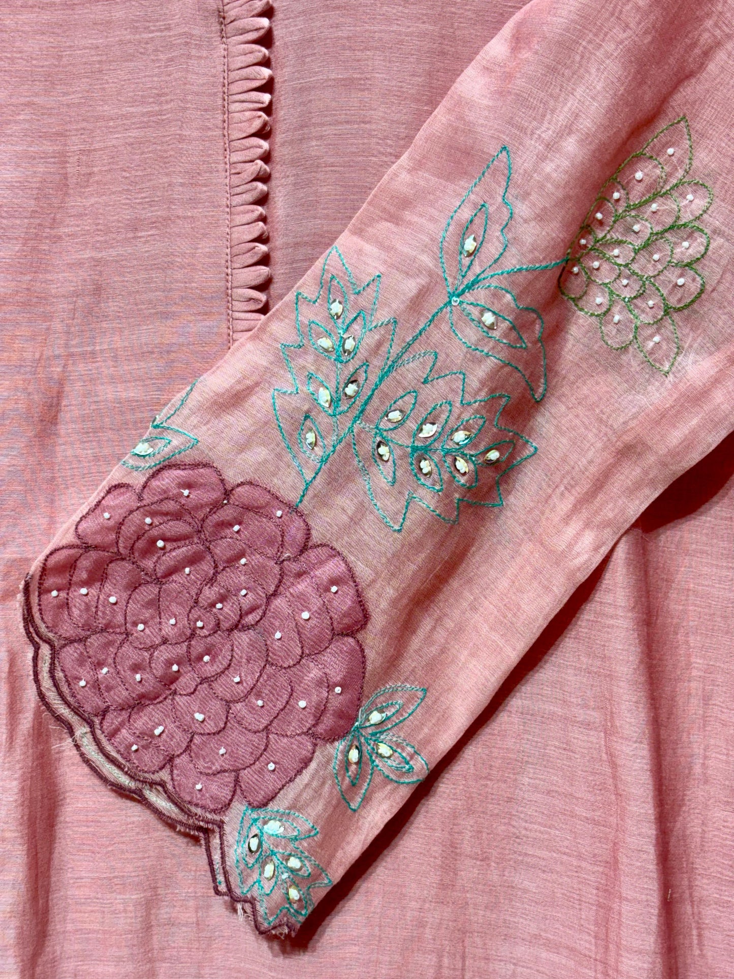 PURE MUL CHANDERI WITH APPLIQUE 3-PIECE SUIT