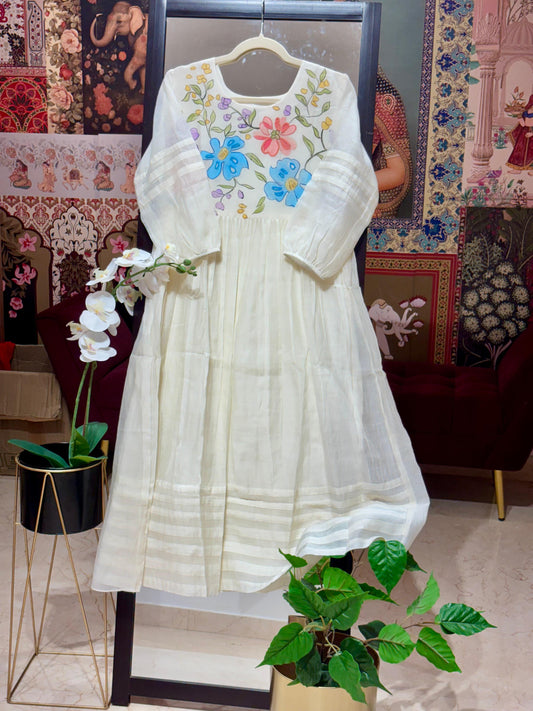 PURE MULCHANDERI DRESS WITH HANDPAINT