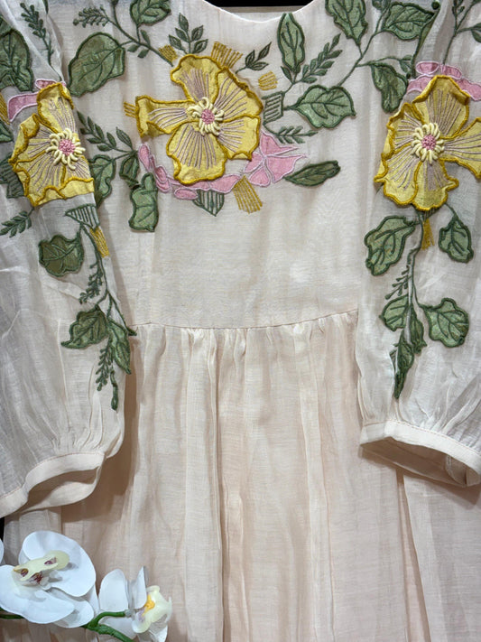 PURE MULCHANDERI DRESS WITH APPLIQUE