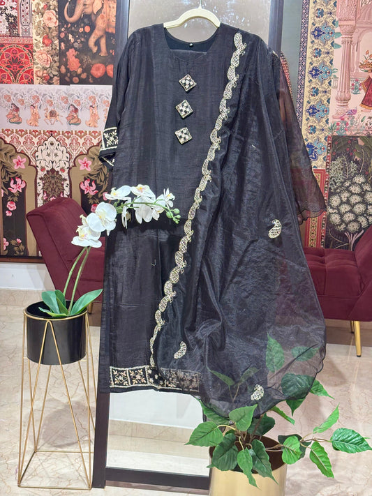 PURE CHANDERI WITH HANDWORK 3-PIECE SUIT