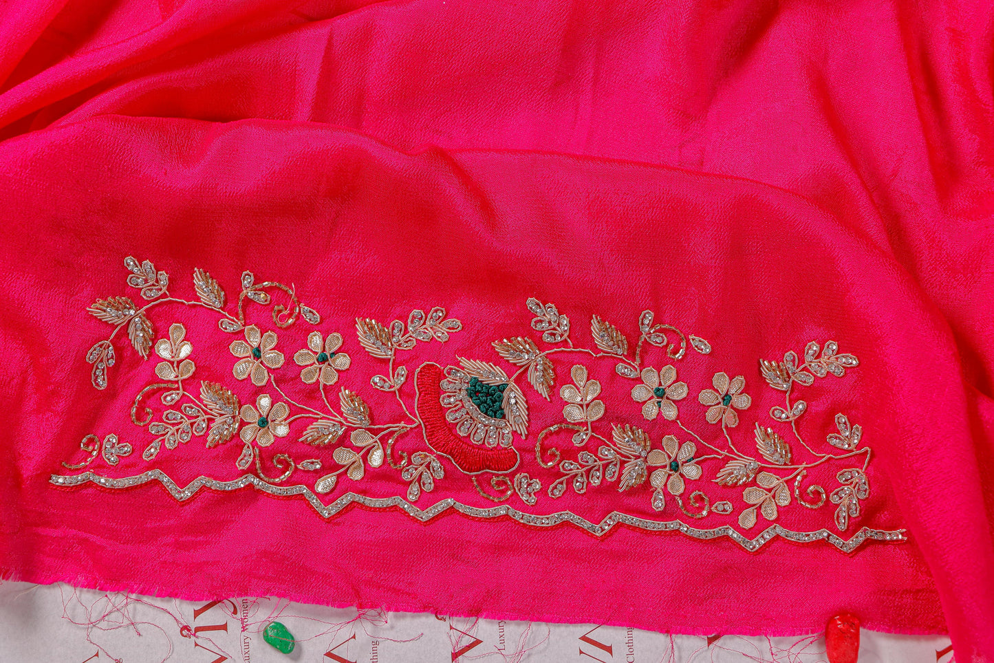 Crimson Pure Georgette Saree with Handwork & Knot Detailing
