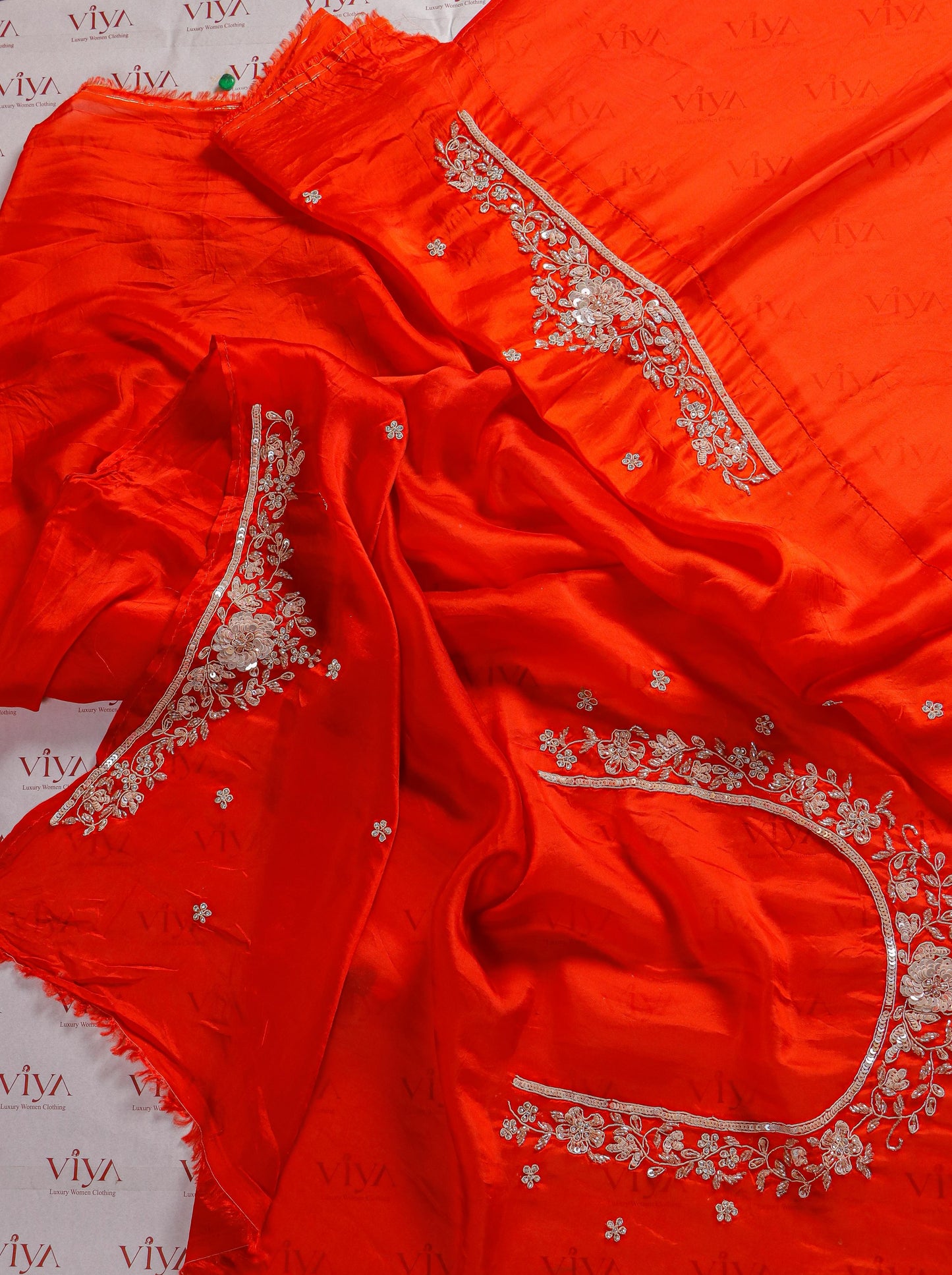 Scarlet Red Pure Crepe Saree with Intricate Hand Embroidery