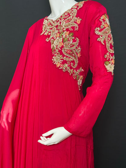 Crimson Royale – Pure Chinnon Georgette Handcrafted Ensemble