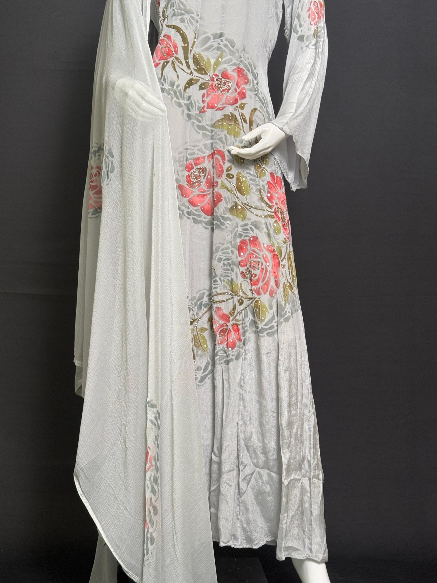 Mist Bloom – Pure Chinnon Georgette Hand-Painted Ensemble